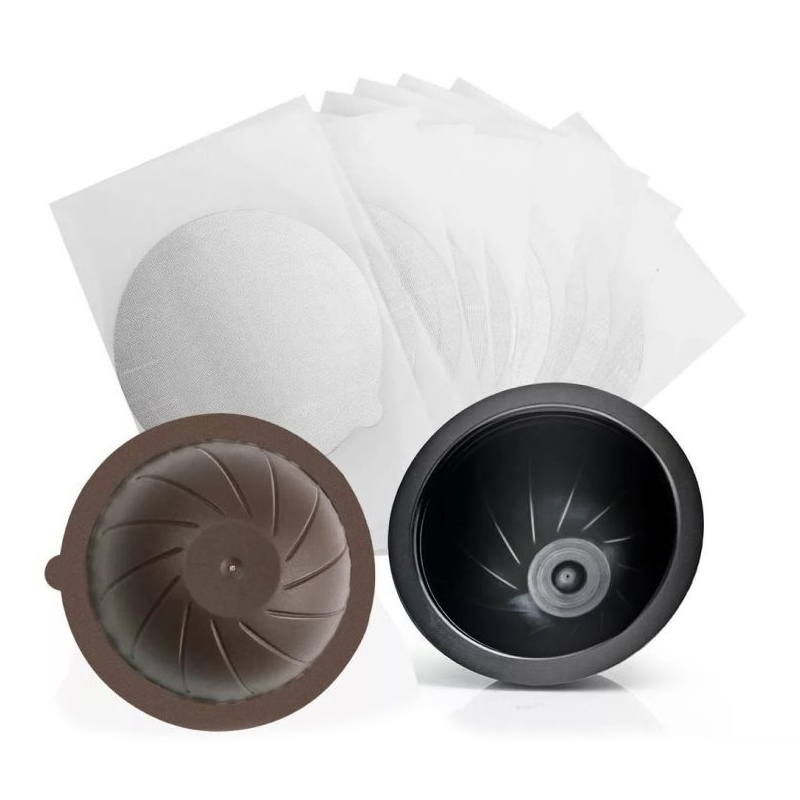 Set 2 Capsule de Cafea Reutilizabile si Lavabile SUPER TRENDS® de 150 ml (Maro) si 230 ml (Negru), compatibile cu Nespresso Vertuo si 30 Folii de Aluminiu