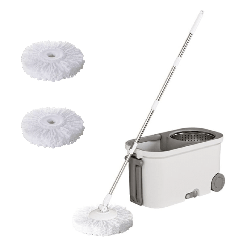 Set Mop Rotativ cu Galeata cu Centrifuga SUPER TRENDS®, Doua Rezerve, Maner Telescopic, Gri - SPTR.RO