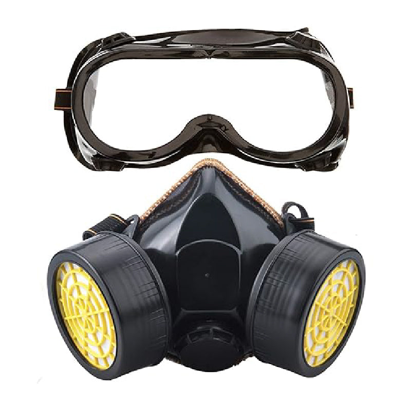 Set Ochelari si Masca de Protectie Profesionala SUPER TRENDS®, Pentru Lucrul in Mediu Chimic, 2 Filtre de Carbon Activ, Protectie Impotriva Vaporilor, Vopselei sau Prafului, Negru