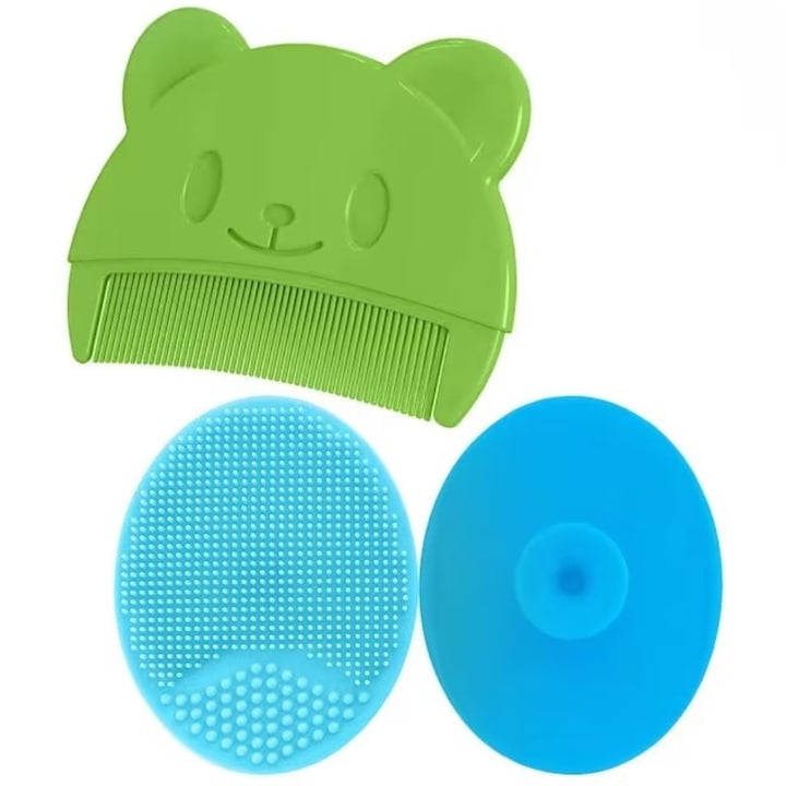 Set Perie De Baie Si Pieptan Bebelusi SUPER TRENDS® Din Silicon Moale, Perie Si Pieptan Bebe Cu Maner Ergonomic, Perie Si Piapten Bebelusi Pentru Indepartarea Crustelor De Lapte, Set Ingrijire Bebelus