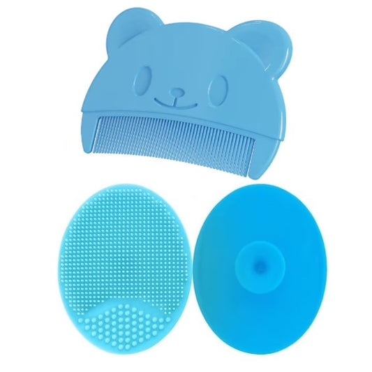 Set Perie De Baie Si Pieptan Bebelusi Super Trends® Din Silicon Moale, Perie Si Pieptan Bebe Pentru Indepartarea Crustelor De Lapte, Perie Si Piapten Bebelusi Cu Maner Ergonomic Antialunecare, Set Ing