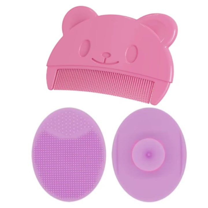 Set Perie De Baie Si Pieptan Bebelusi Super Trends® Din Silicon Moale, Perie Si Pieptan Bebe Pentru Indepartarea Crustelor De Lapte, Perie Si Piapten Bebelusi Cu Maner Ergonomic Antialunecare, Set Ing