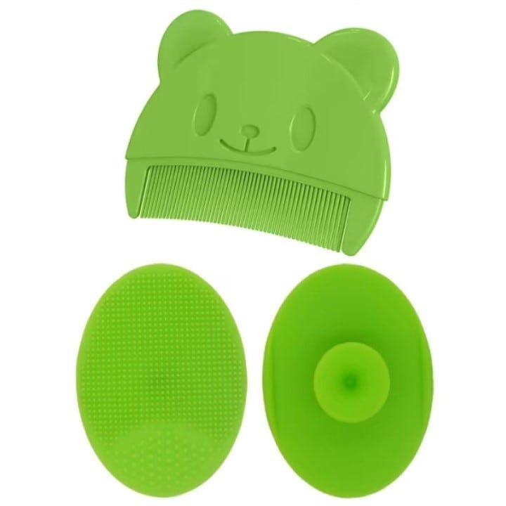 Set Perie De Baie Si Pieptan Bebelusi Super Trends® Din Silicon Moale, Perie Si Pieptan Bebe Pentru Indepartarea Crustelor De Lapte, Perie Si Piapten Bebelusi Cu Maner Ergonomic Antialunecare, Set Ing - SPTR.RO