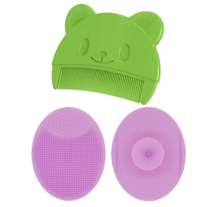 Set Perie De Baie Si Pieptan Bebelusi Super Trends® Din Silicon Moale, Perie Si Pieptan Bebe Pentru Indepartarea Crustelor De Lapte, Perie Si Piapten Bebelusi Cu Maner Ergonomic Antialunecare, Set Ing - SPTR.RO
