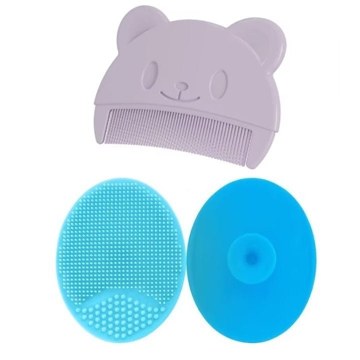 Set Perie De Baie Si Pieptan Bebelusi Super Trends® Din Silicon Moale, Perie Si Pieptan Bebe Pentru Indepartarea Crustelor De Lapte, Perie Si Piapten Bebelusi Cu Maner Ergonomic Antialunecare, Set Ing - SPTR.RO