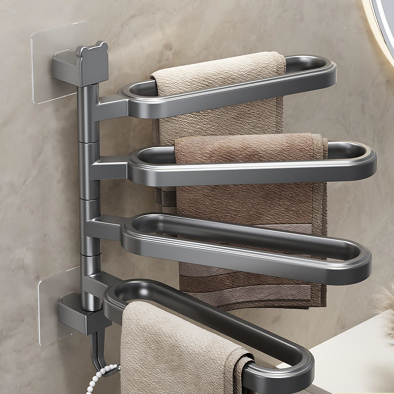 Suport Pentru Prosoape SUPER TRENDS®, cu 3 Brate Rotative, Montare Fara Gaurire, Gri Mat, 31x6 cm