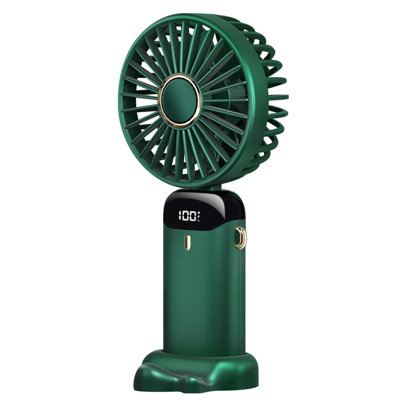 Ventilator Portabil Premium SUPER TRENDS®, 4 in 1, de Mana, de Birou, de Gat, cu Aromaterapie, 5 Trepte de Viteza, Incarcare USB, Autonomie 12h, Pliabil, cu Ecran LCD, Verde Inchis, Baterie de 4000 mA